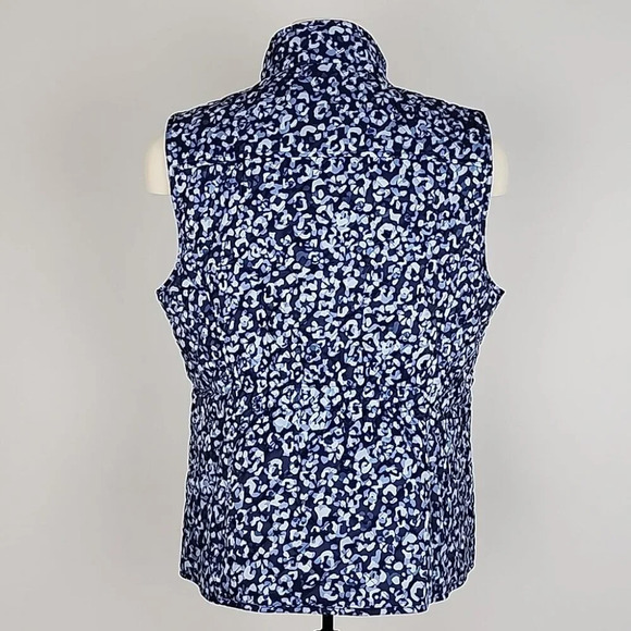 Talbots Quilted Blue Abstract Leopard Diamond Print Vest Size Large Petites - Picture 4 of 16